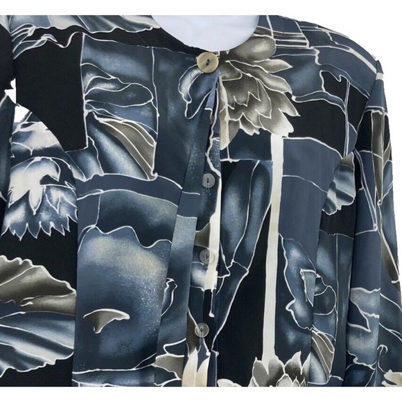 Vintage Button Up Long Sleeve Blue Black Blouse Jacket Womens Small Bora Bora - Picture 7 of 12